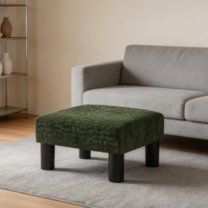Deep Green 3D Velvet Square Foot Stool