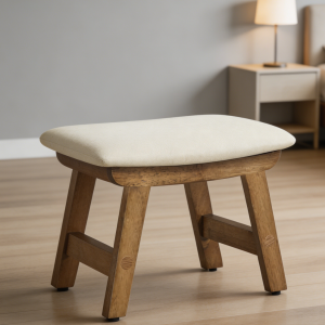 Summer Sand/Brown Padded Foot Stool with Wood Frame
